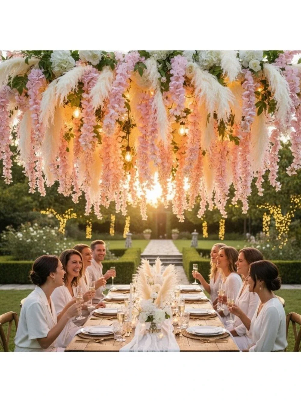 Blush Pink Wisteria Stem 43 Inch Artificial Hanging Flowers Silk Wisteria Spray